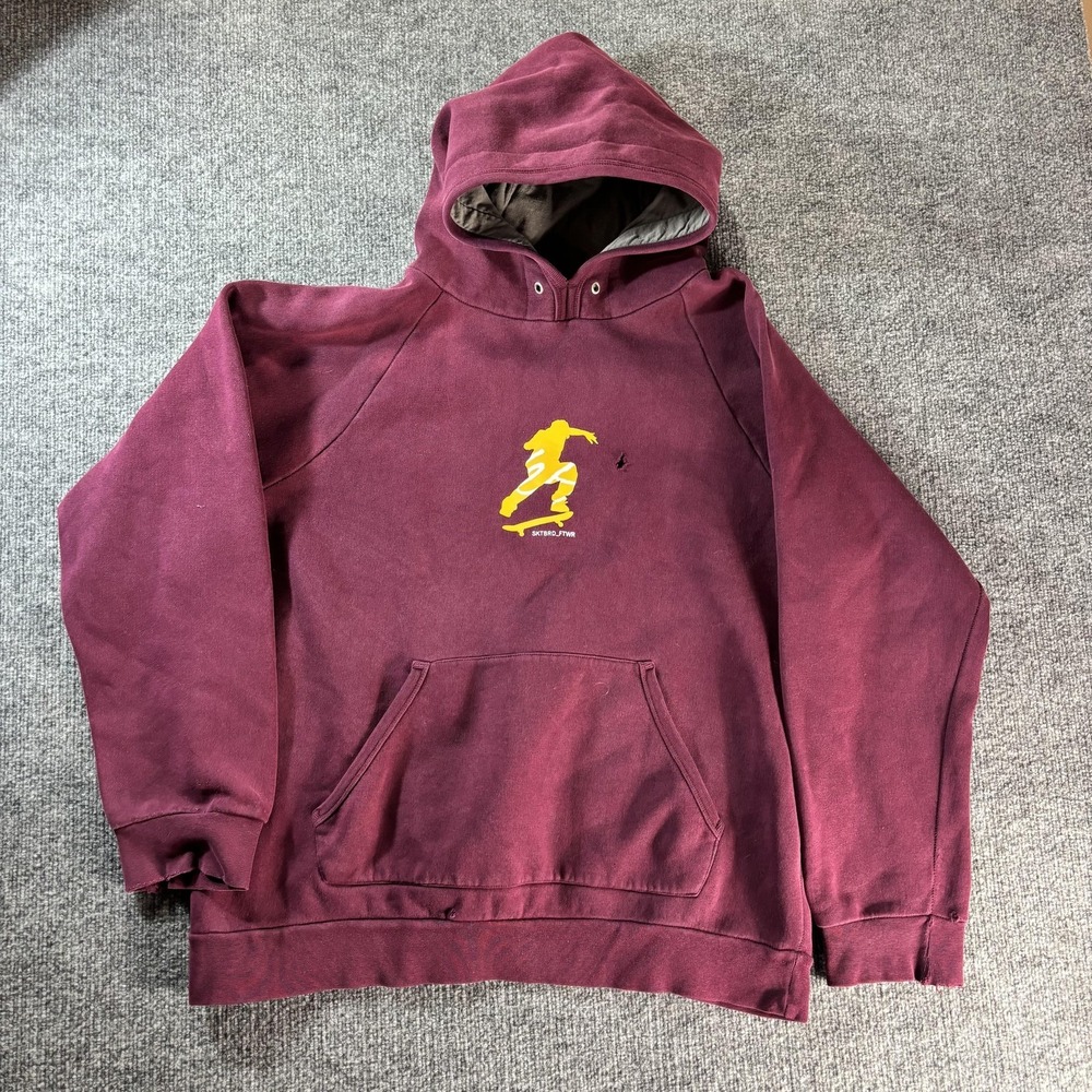 ÉS Hoodie Mens Large Red Fleece Pullover Skateboard Graphic Kangaroo Pocket